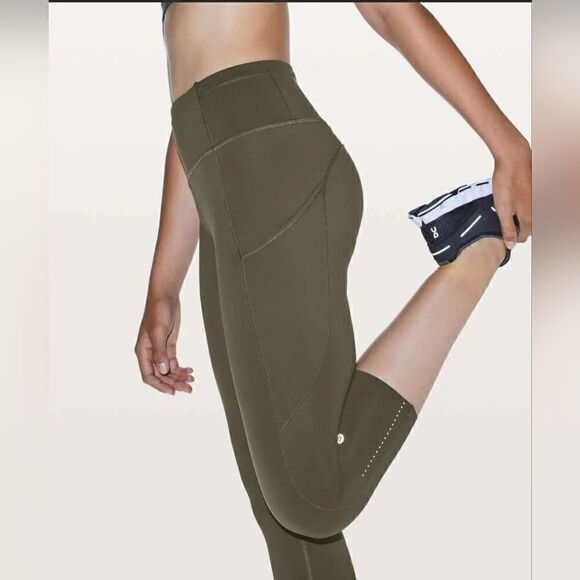 Lululemon Fast Free High-Rise Legging Crop 19" Size 6 Dark Olive Green Nulux - Picture 2 of 12